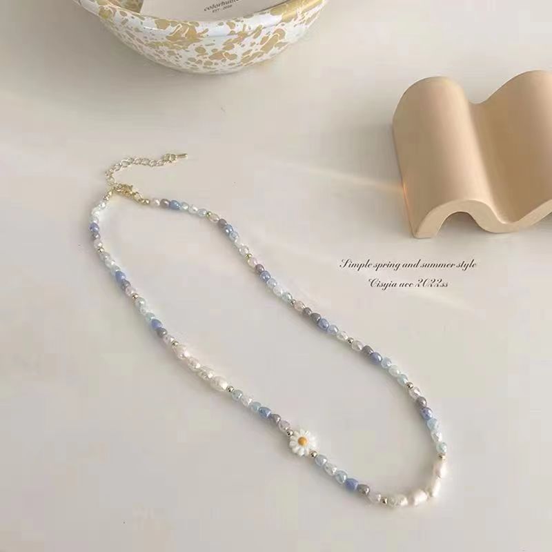 Dopamine Colorful Daisy Flower Pearl Female Summer Necklace