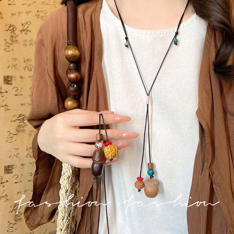 Women's Ceramic Pine Nuts Woven Retro Ethnic Style Fashion Necklace