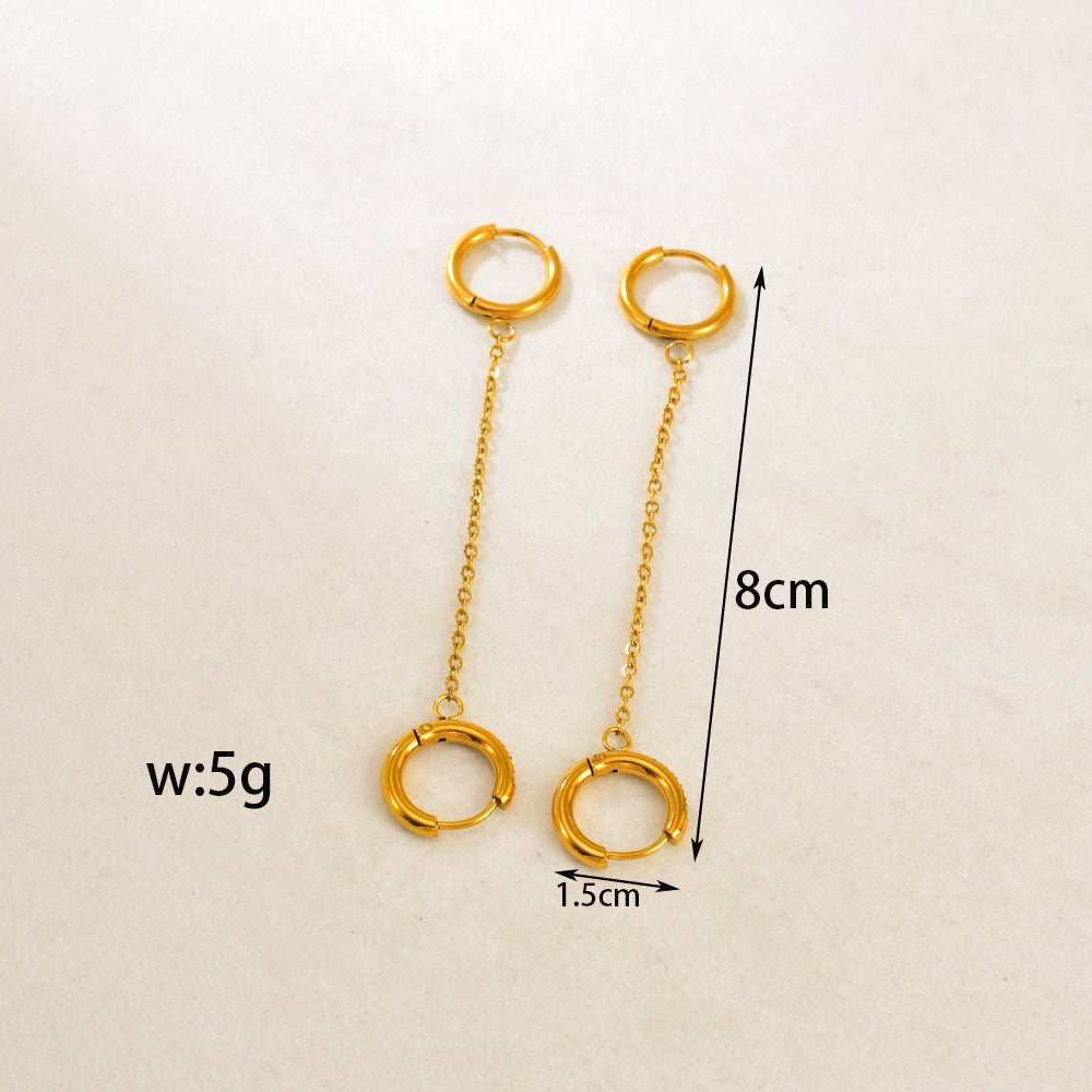 Classic Style Gold Stainless Steel Zircon Earrings