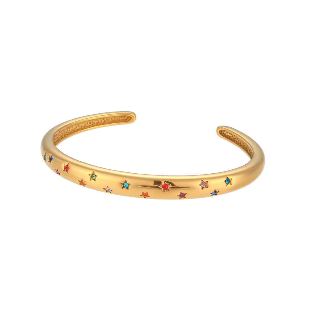Women's Mang Star Round Zircon Opening Stainless Steel Bracelets