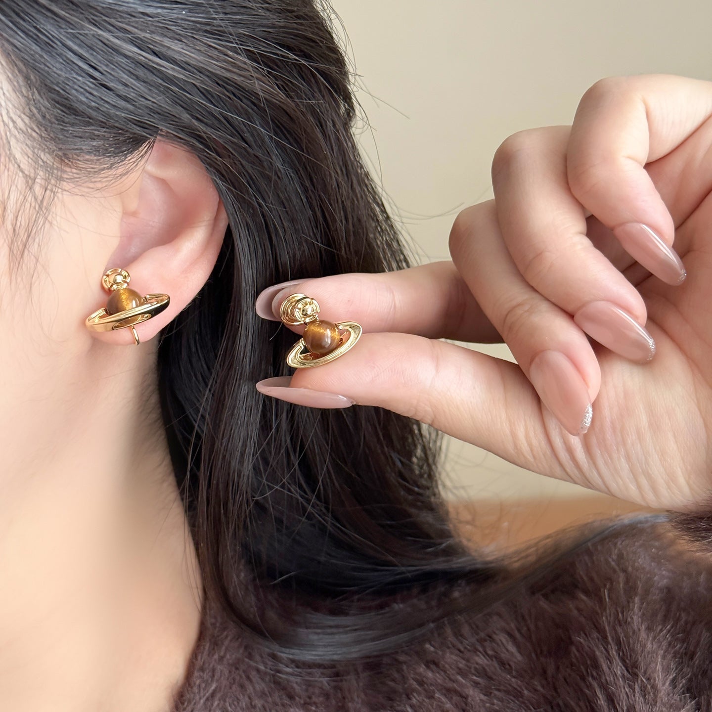 Golden Surrounding Ball Cute Childlike Cross Horn Without Ear Clip