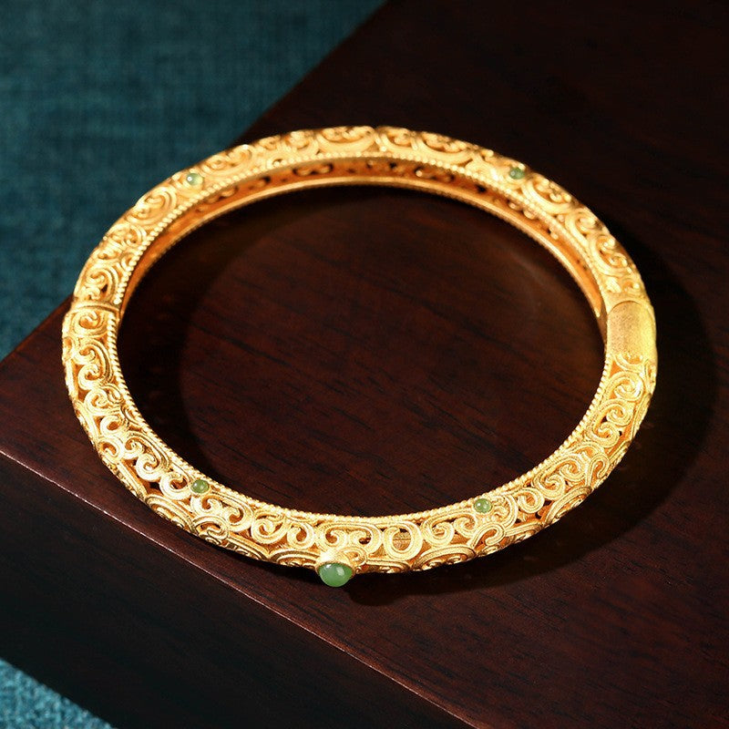 Fashion Cloud Pattern Ancient Gold-plated Jade Inlaid Jewelry Set
