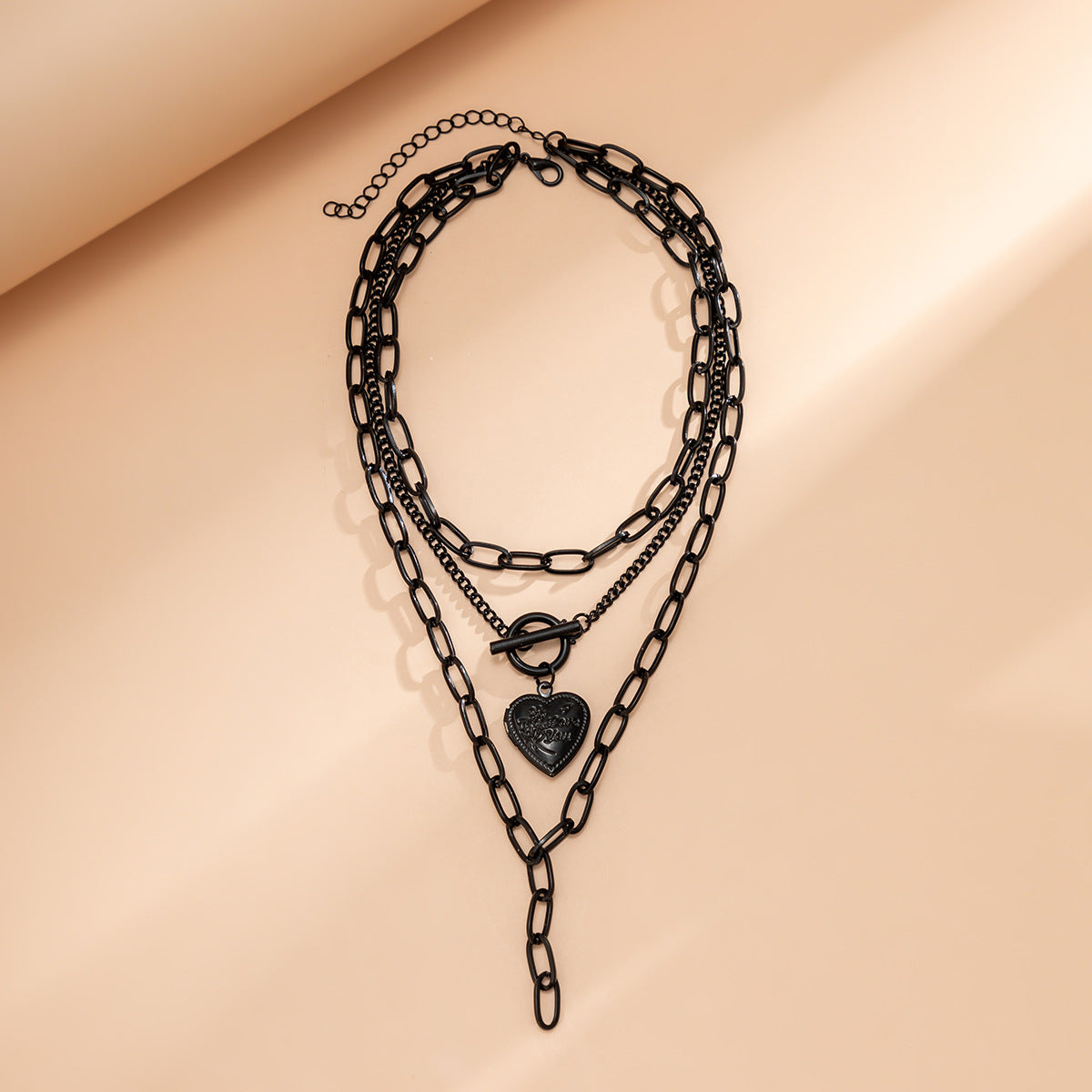 Simple Black Chain Twin Love Heart Necklaces