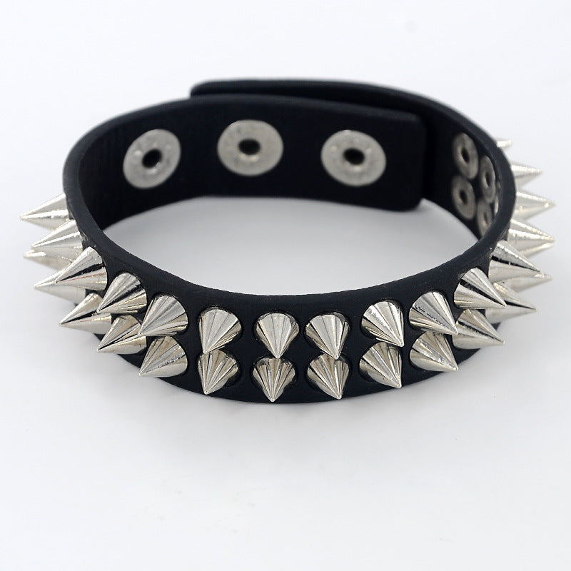 Punk Exaggerated Tapered Pointed Rivet Three Rows Bracelet