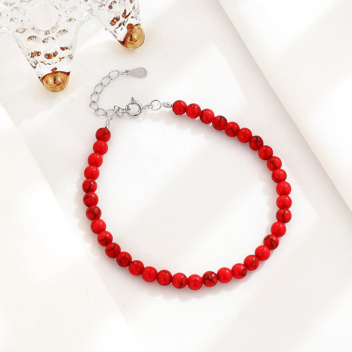 Women's Red Turquoise Sliver Beads Temperamental Minority High-grade Ornament Bracelets