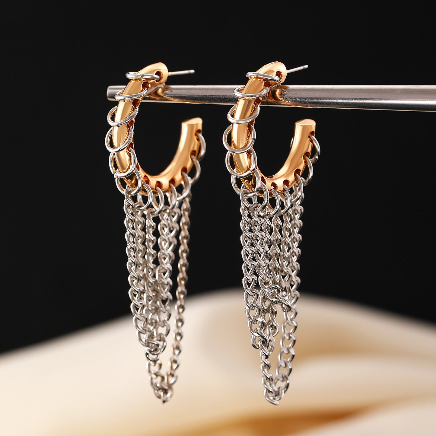 Women's Exaggerated Long Tassel Color Collision Design Ear Senior Versatile Rings
