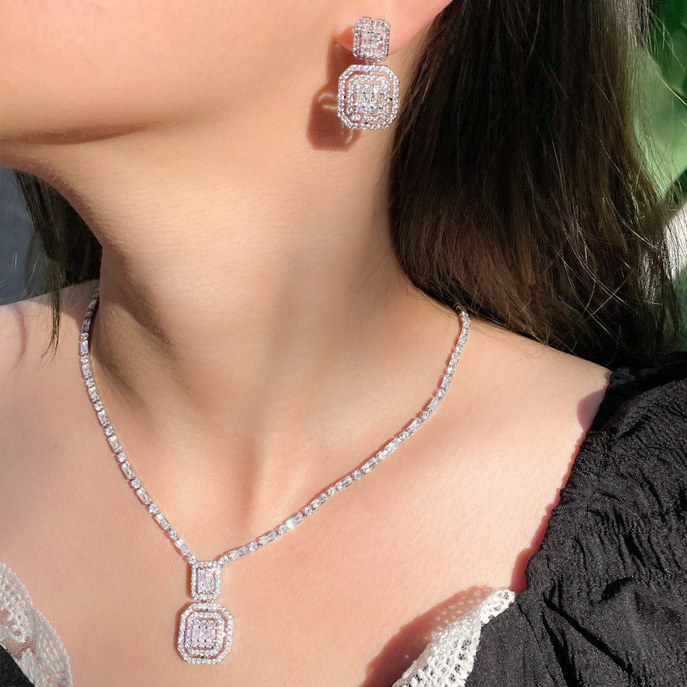 Retro Simple Beautiful Square Zircon Ear Chain Light Luxury Minority Necklaces