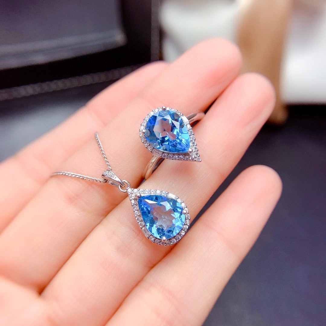 Women's Imitation Natural Blue Switzerland Topaz Eardrops Droplet Type Lucky Citrine Necklaces