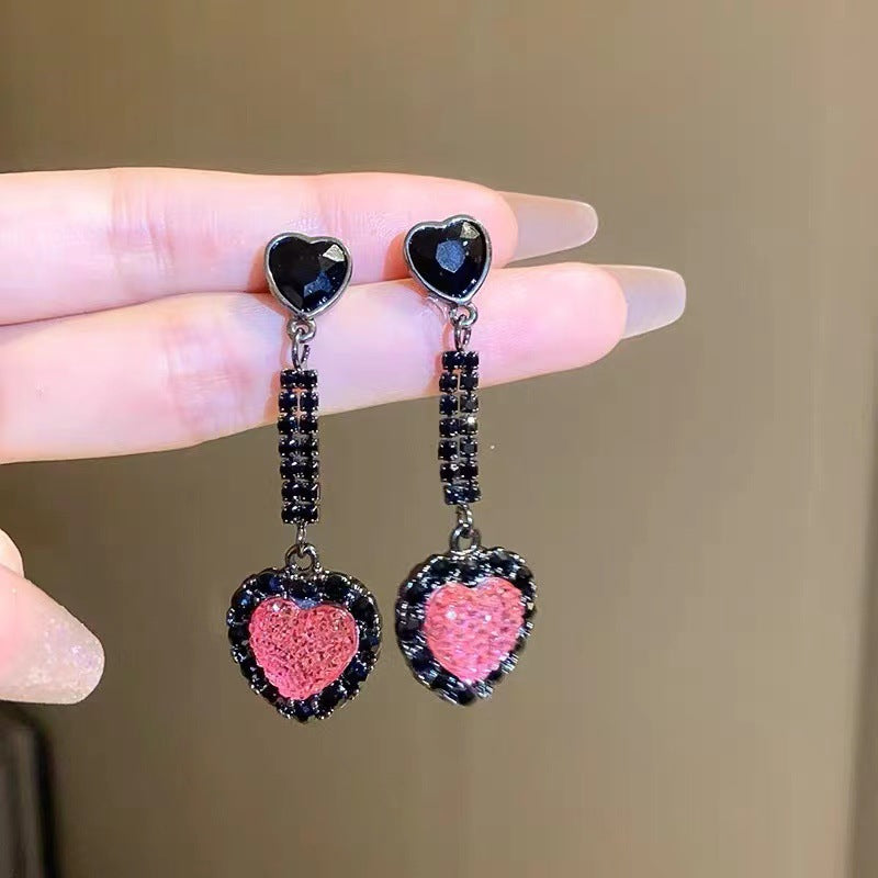 Boucles d'oreilles élégantes en forme de cœur d'amour noir pour femmes, style abordable