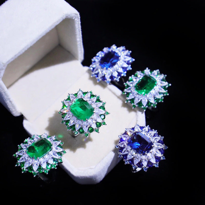 Emerald Royal Sapphire Colored Gems Open Finely Jewelry Set