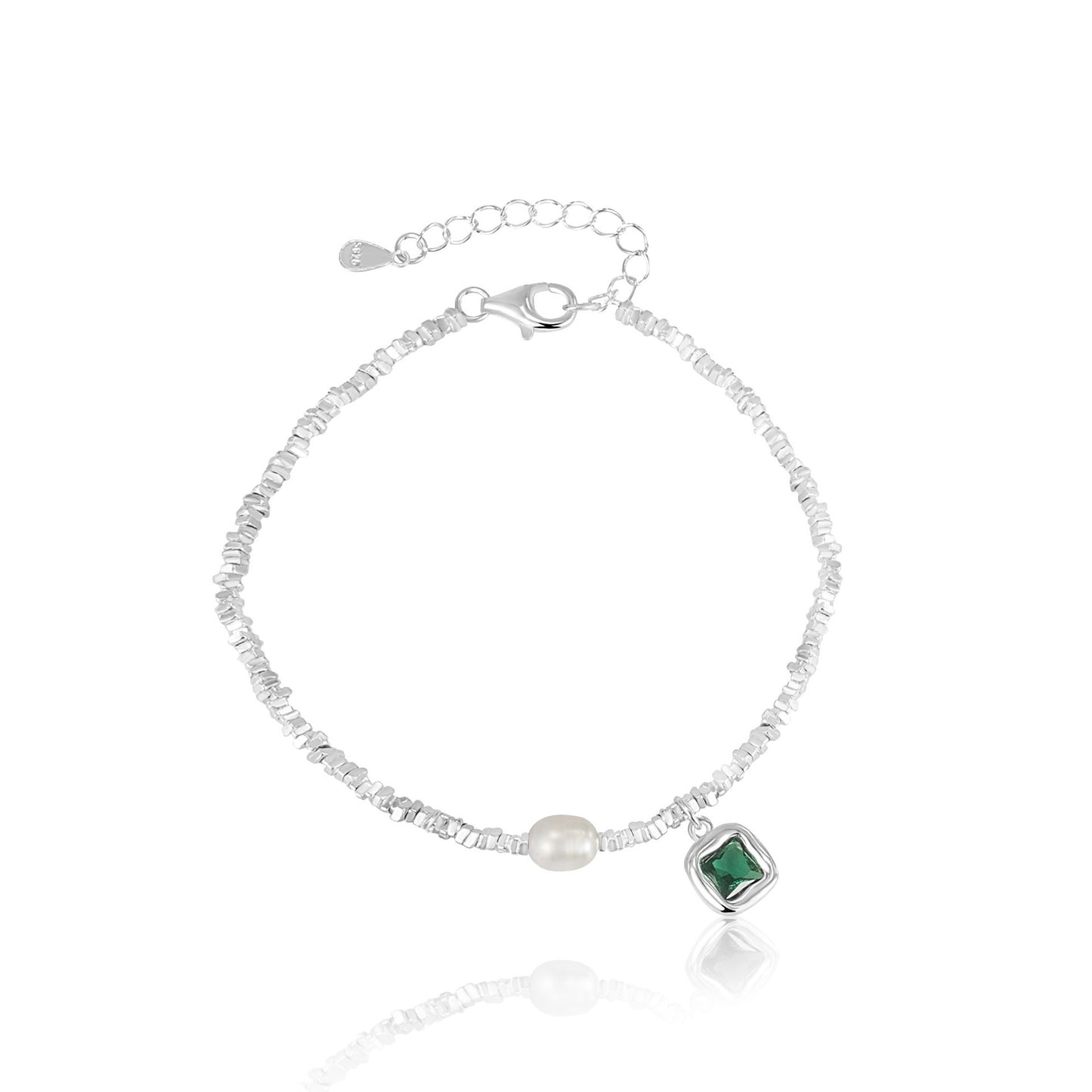 Gebrochenes Sier-Paar-Armband aus Sterling-Perlen für Damen