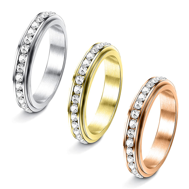 Zircon With Diamond Rotatable Couple Starry Wedding Ring