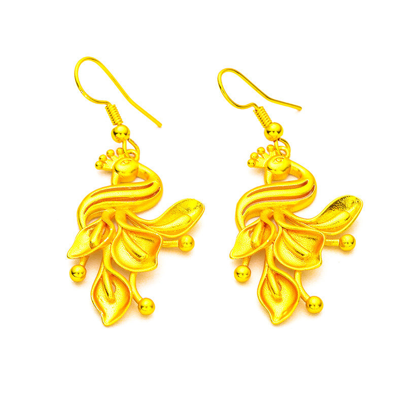 Women's Vietnam Placer Gold Frosted Peacock Leaf Earrings