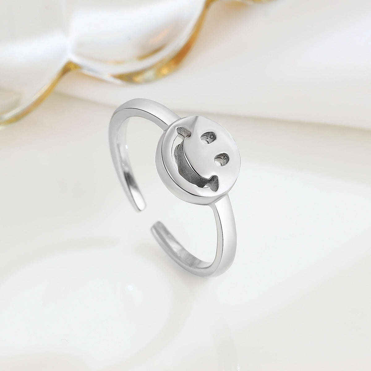 Women's Sier Glossy Smiley Open Temperamental Minority Simple Rings