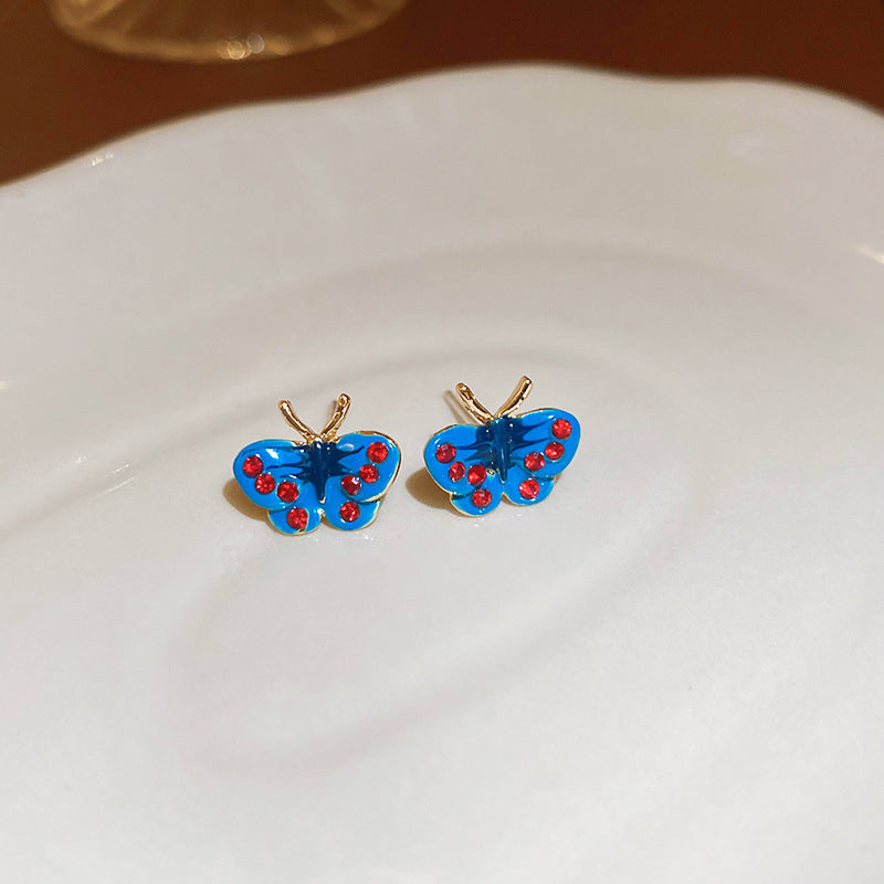 Women's Dripping Diamond Butterfly Sier Sweet Cute Compact Elegant High Sense Earrings