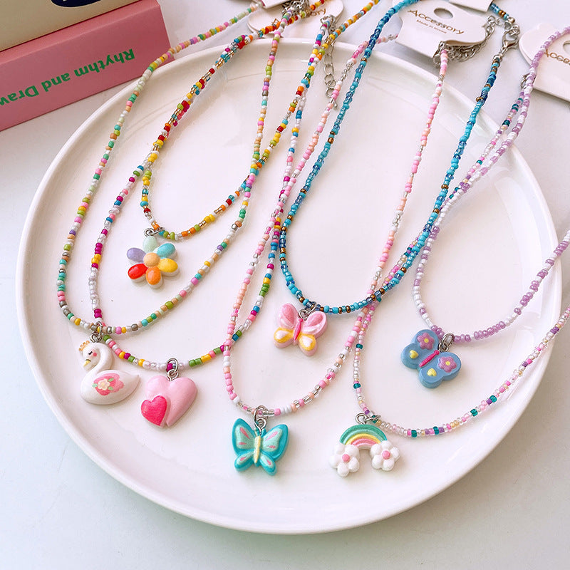 Cute Butterfly Heart Clavicle Chain Dopamine Necklaces