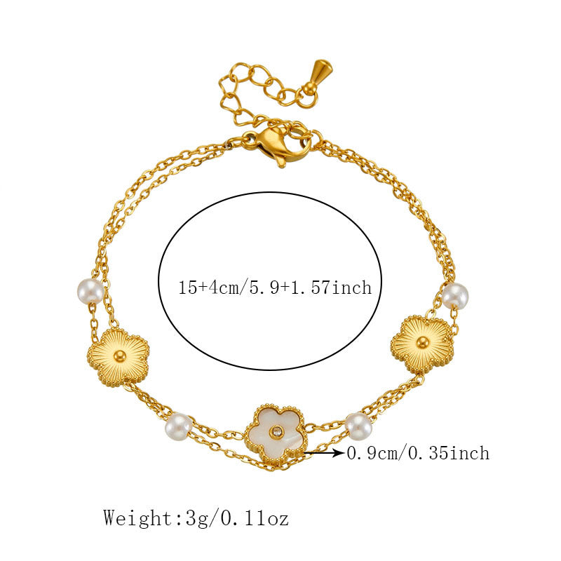 Fashion Twin Gold-plated Stainless Steel Chain Square Bracelet