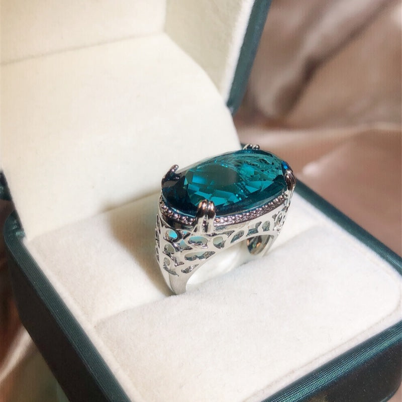 Women's Party Light Blue Big Gem Sier Rings