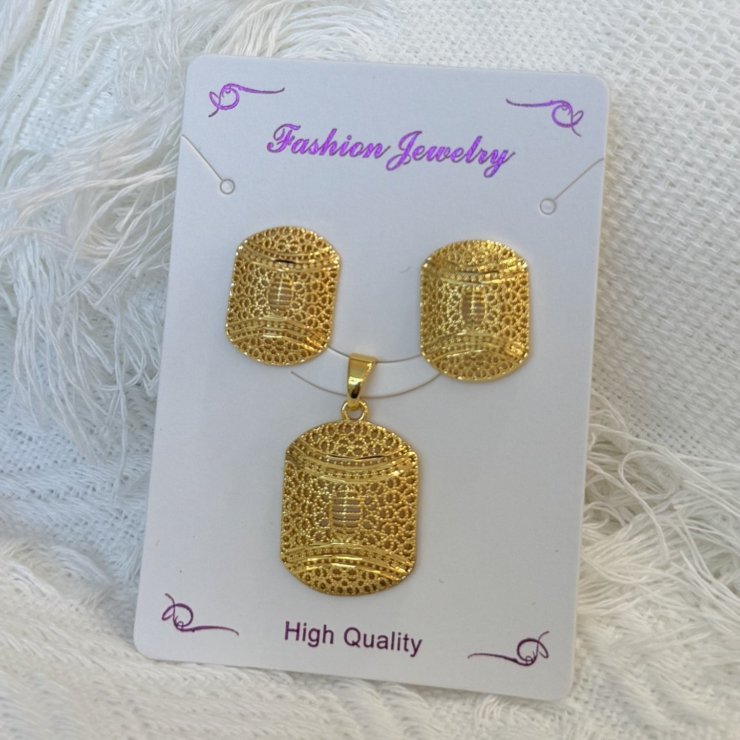 Love Heart Flowers Ear Baroque Gold Fashion Jewelry Set