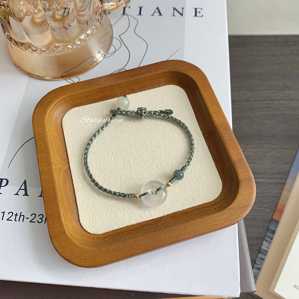 Natürliche weiße Chalcedon-Jade-Handgelenkkette für Damen mit Kristallarmbändern