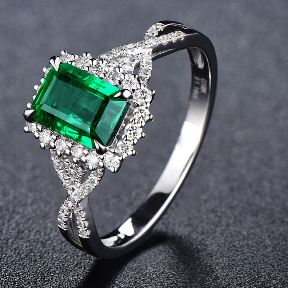 Women's Shi Green Square Zircon Luxury White Rings