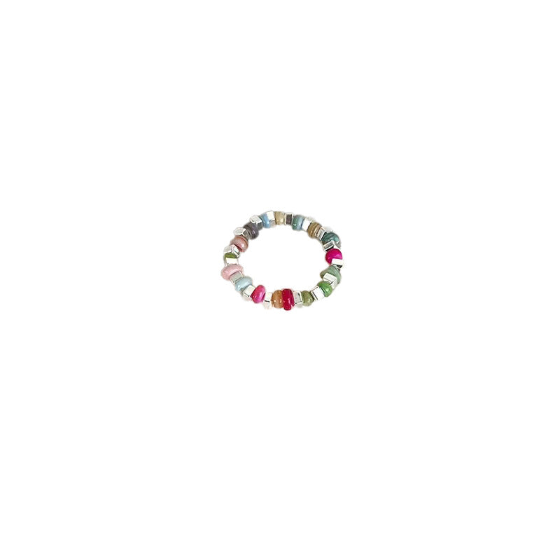 Women's Colorful Beaded Broken Sier Fashionable Special Rings