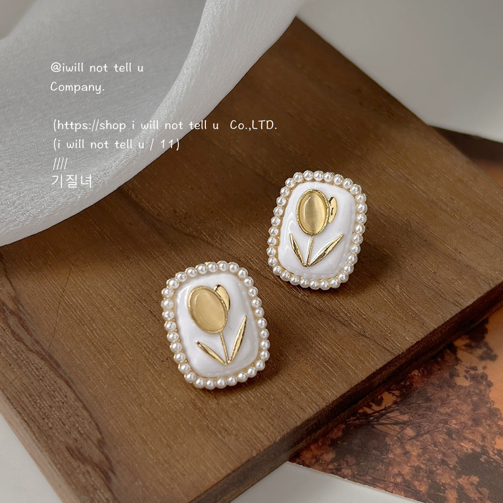 Sier Needle Plated Tulip Gentle Elegant Lady Earrings