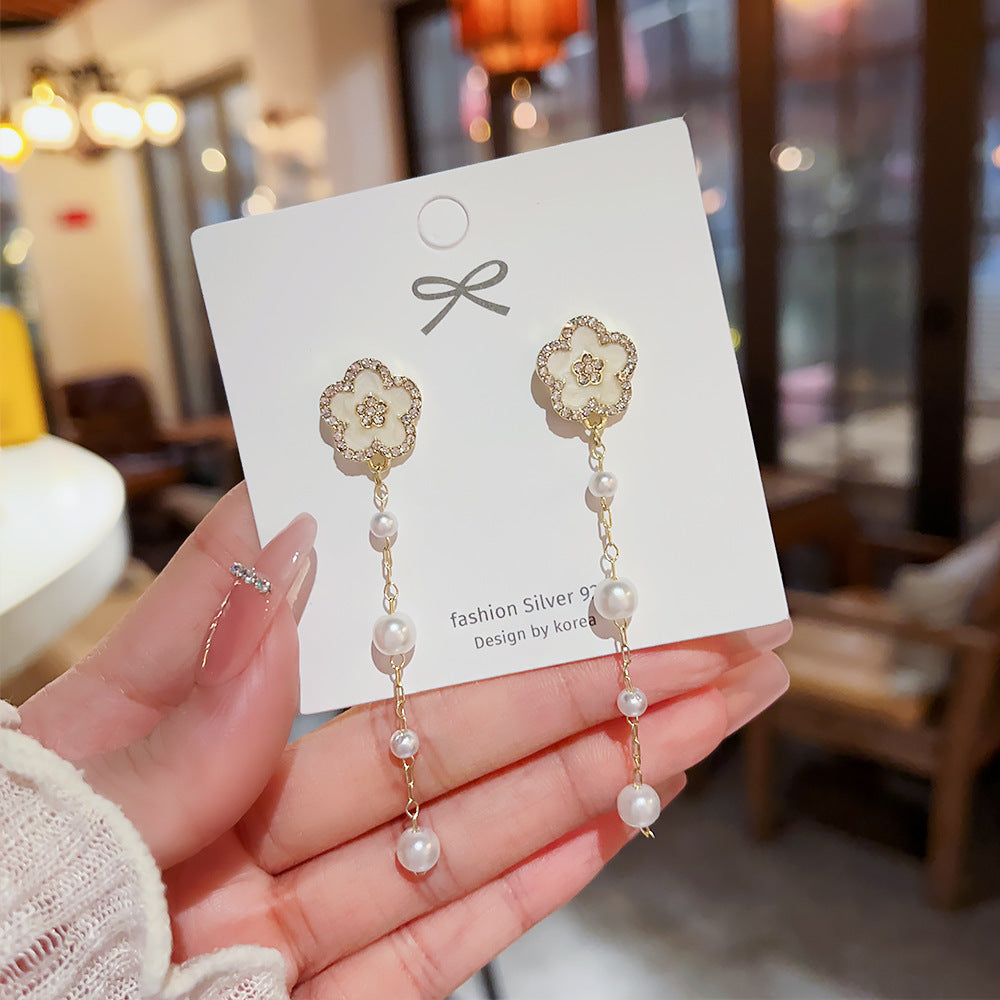 Long Pearl High Sense Simple Eardrops Earrings