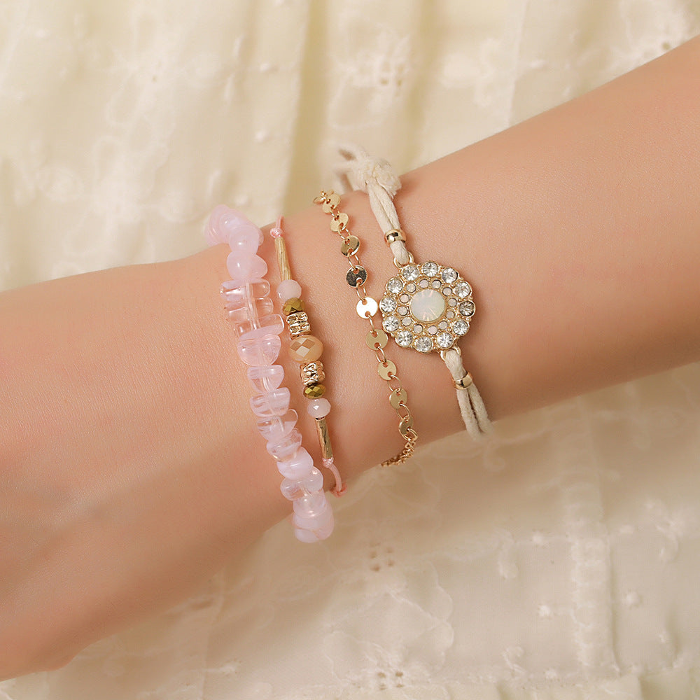 Vintage-Anzug-Mode-Diamant-Blumen-Rosa-Armbänder