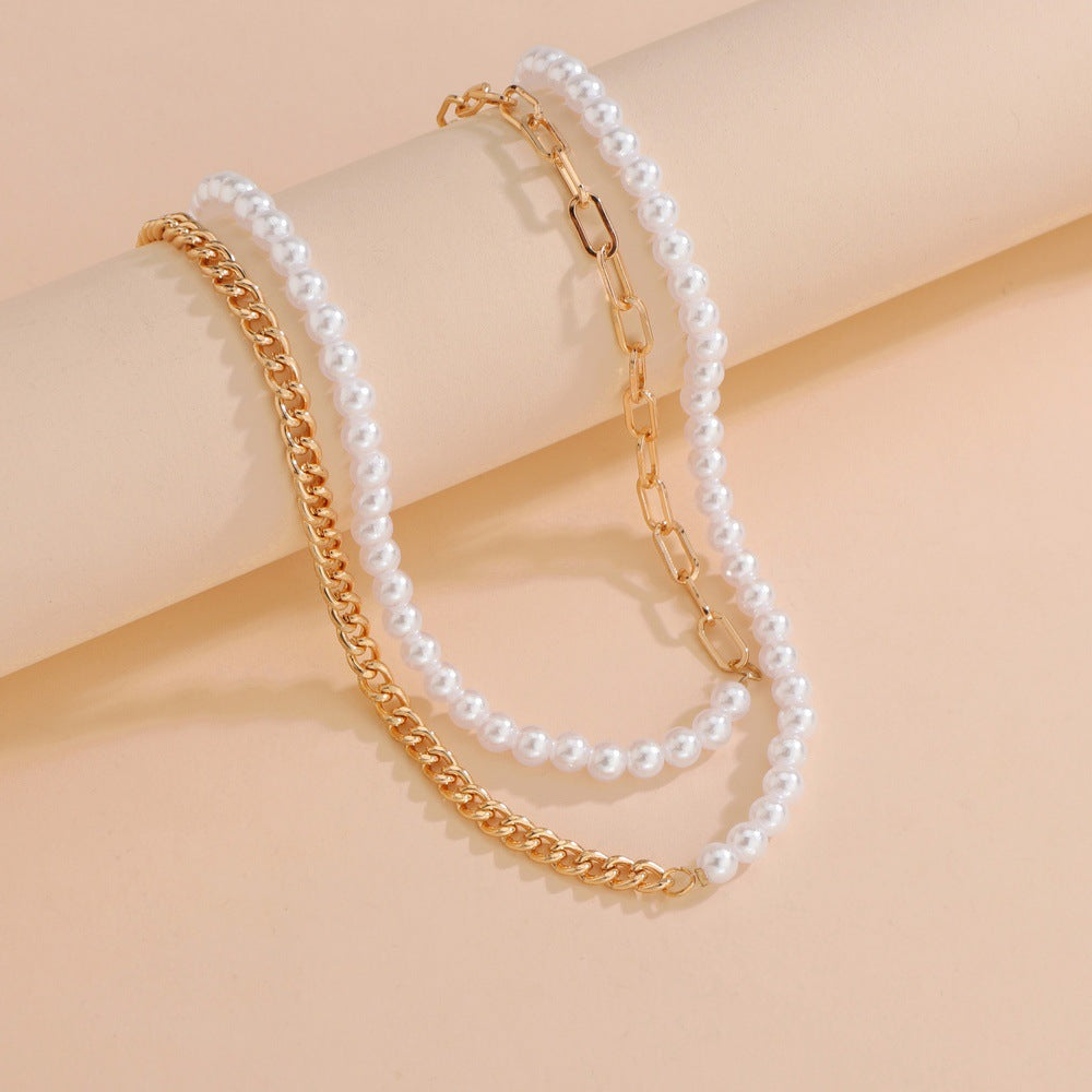 Personality Pearl Stitching Chain Double Layer Necklaces