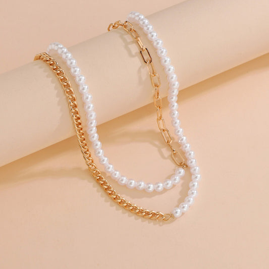 Personality Pearl Stitching Chain Double Layer Necklaces