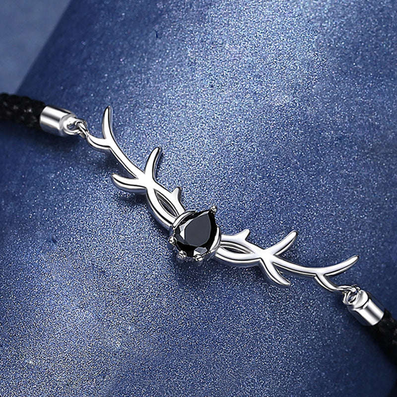 Female Sterling Sier Simple Mori Style Antlers Carrying Bracelets