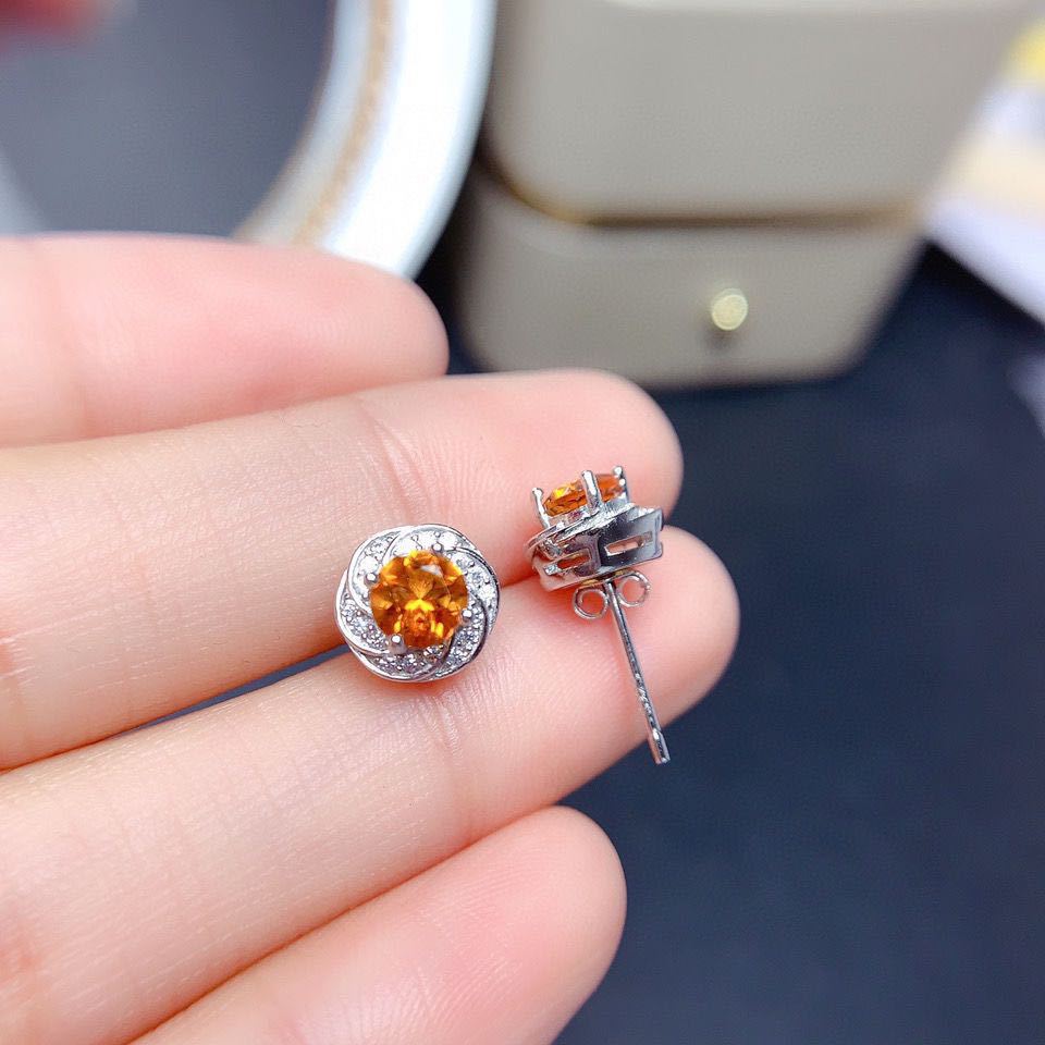 Imitation Moissanite Flower Female Citrine Zircon Earrings