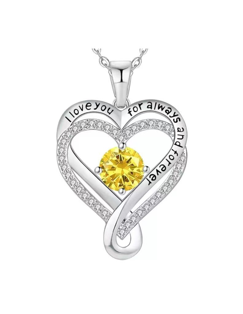 Women's Month Birthstones Heart Of Eternity Double Layers Loving For Necklace