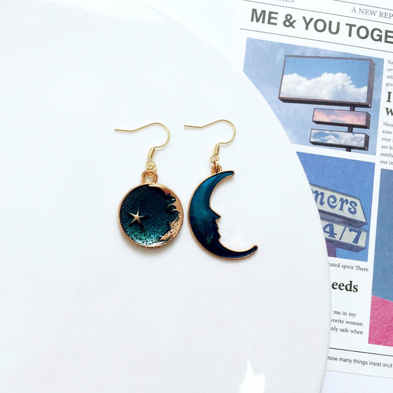 Women's Cartoon Metal Dripping Planet Moon Blue Starry Sky Earrings