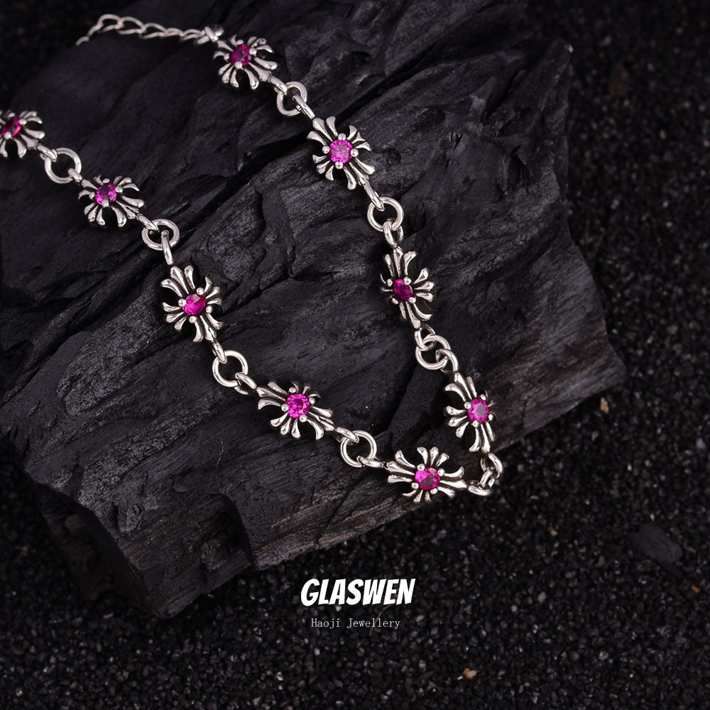 Pink Zircon Cross Vintage Female Niche Affordable Luxury Fashion Bracelets