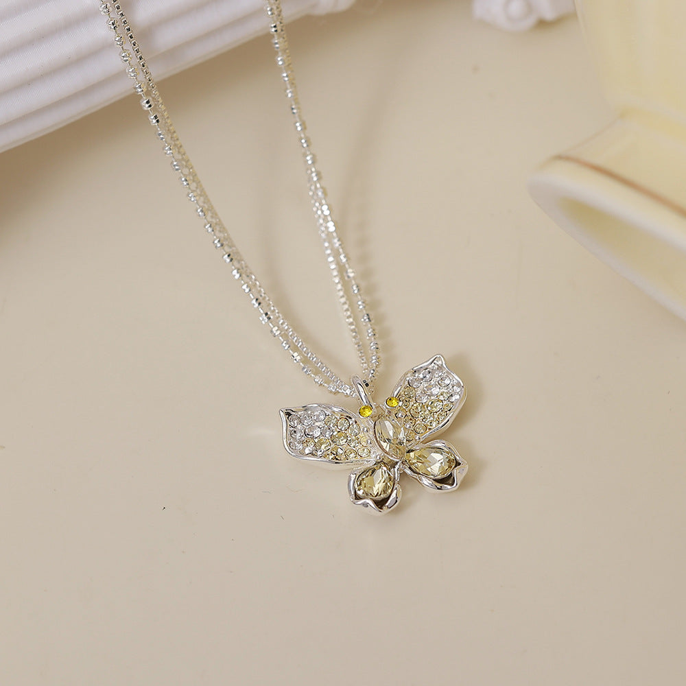 Women's Sparkling Full Rhinestone Zircon Butterfly Bow Light Luxury High Fashion Jewelry Set