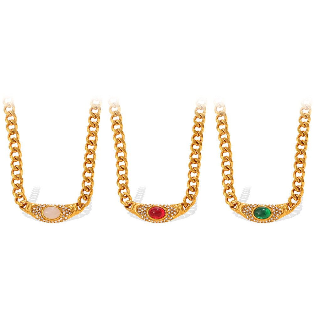 Inlaid Opal Retro Style Geometric Clavicle Necklaces