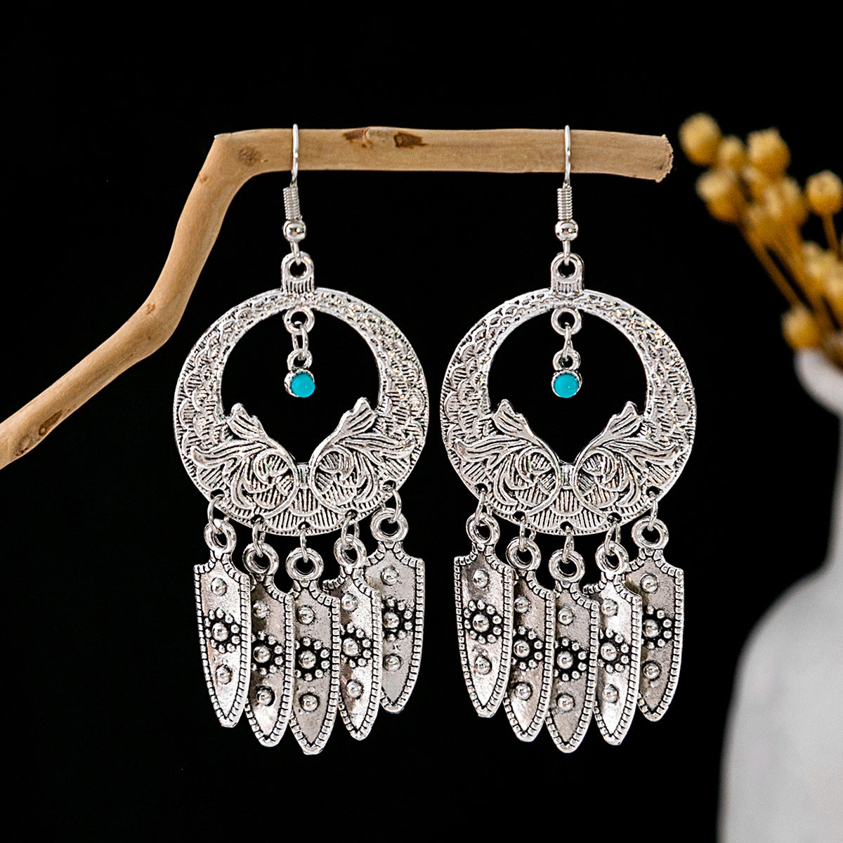 Tassel Turquoise Retro Minority Ethnic Style Earrings