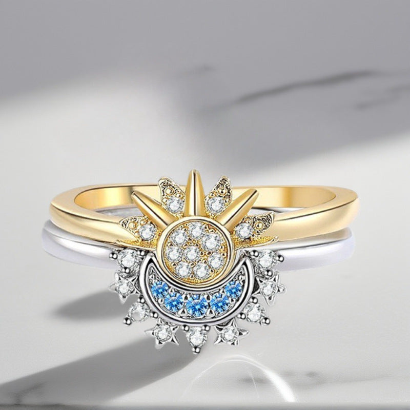 Sun Moon Lovers Couple Stacked Minimalist Design Ring