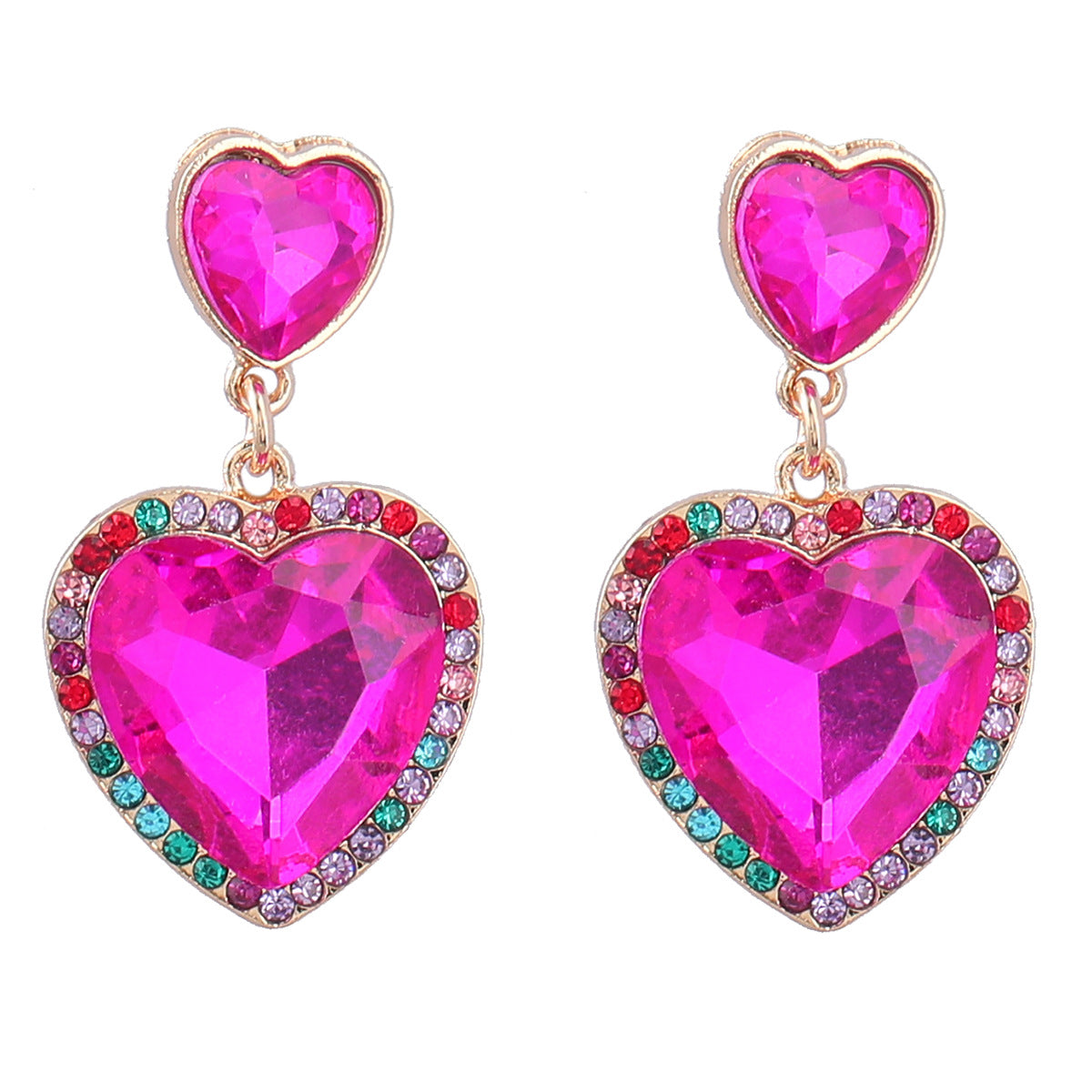 Stylish Colored Diamond Alloy Love Heart-shaped Earrings