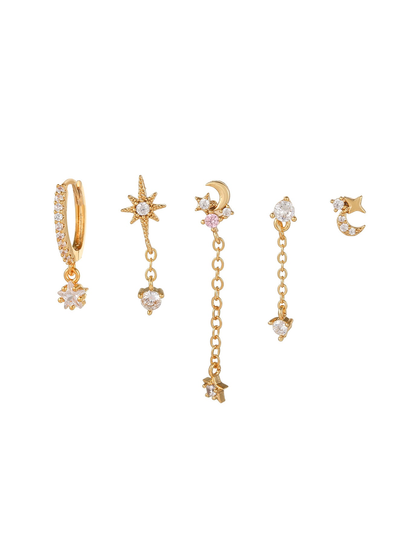 Moon Asymmetric Set Fashion Zircon Earings Rings