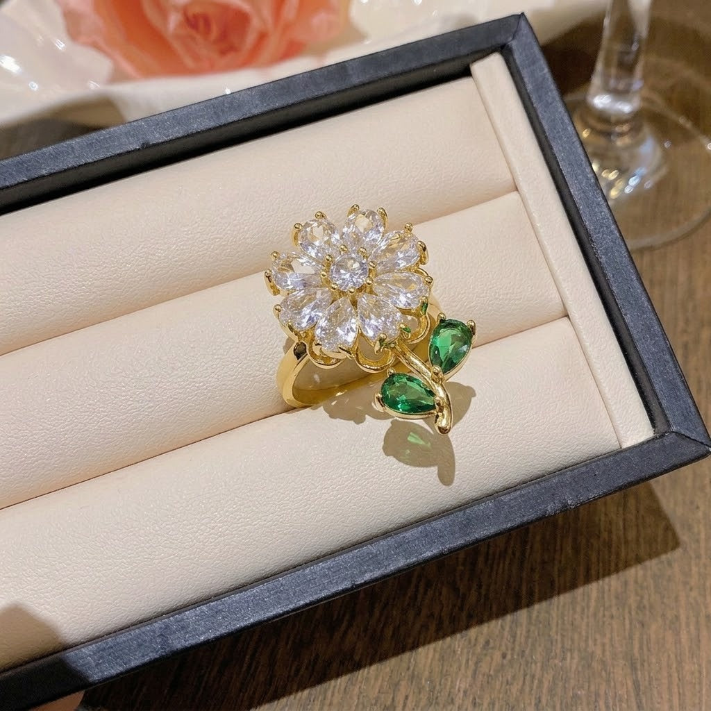 Rotating Degree Rotation Heart-shaped Zircon Clavicle Rings
