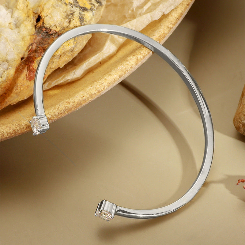 Niche Personality Minimalist Double Zircon Opening Gold-plated Copper Bracelets