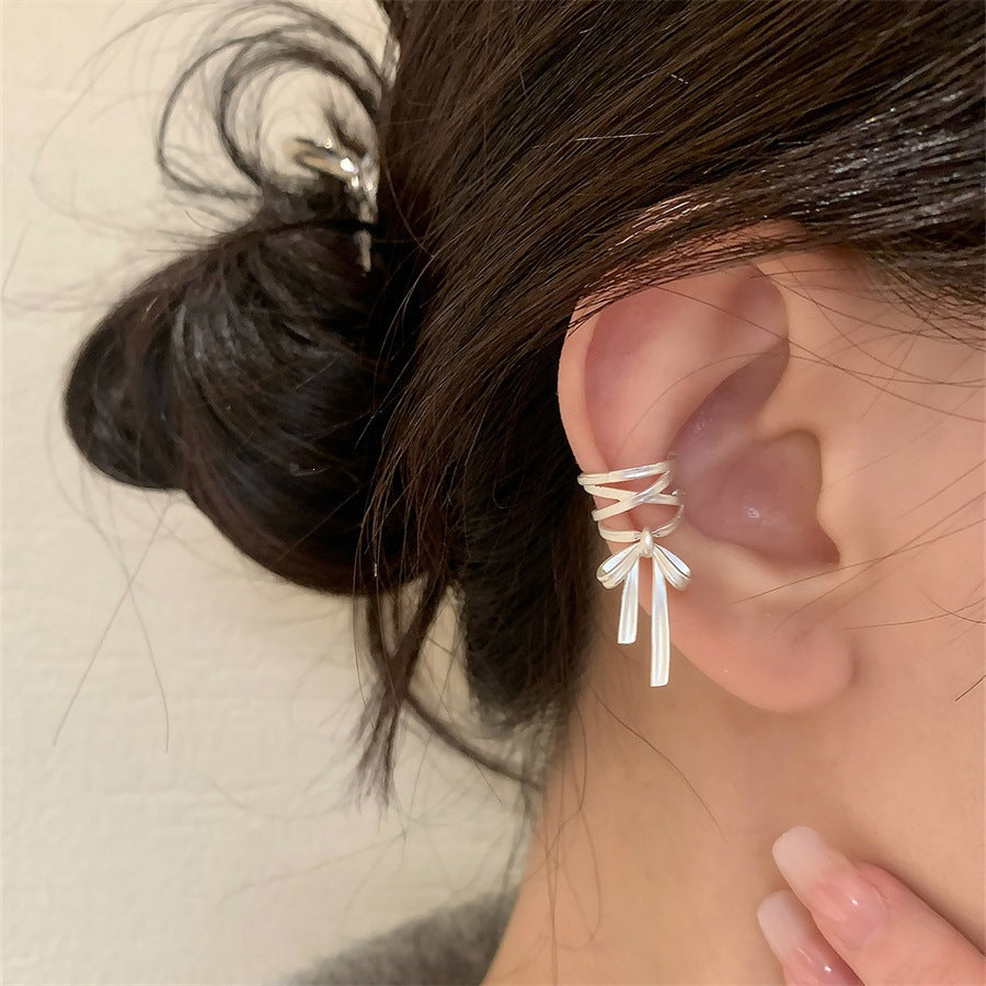 Korean Sweet High Sense Ribbon Earless Lace Earrings