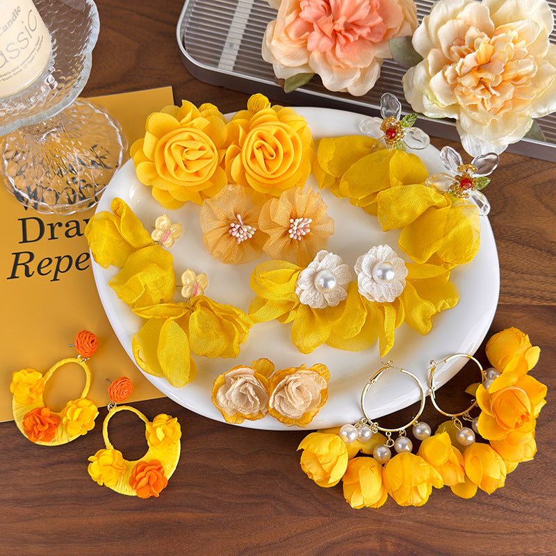 Women's Yellow Flower Mesh Vacation Style Niche High-grade Rings