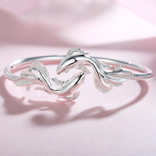 White Copper Sier Plated Opening Light Trendy Unique Pisces Koi Bracelet