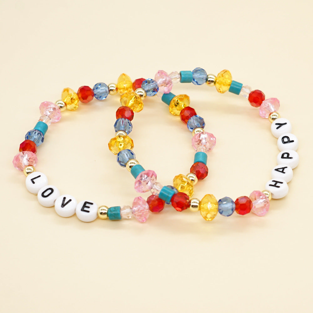 Bracelets en cristal de couleur arc-en-ciel avec lettres de Style bohème pour femmes