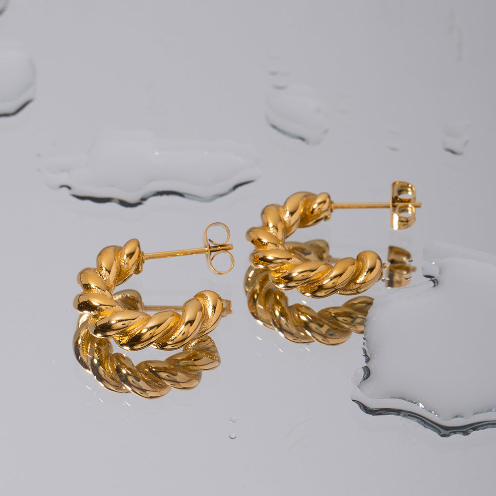 Boucles d'oreilles femme en acier inoxydable plaqué or spirale torsadée