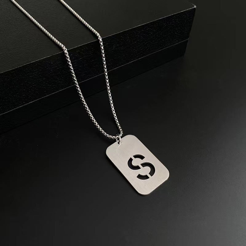 Men's Titanium Steel Female Letter Nameplate Pendant Necklaces